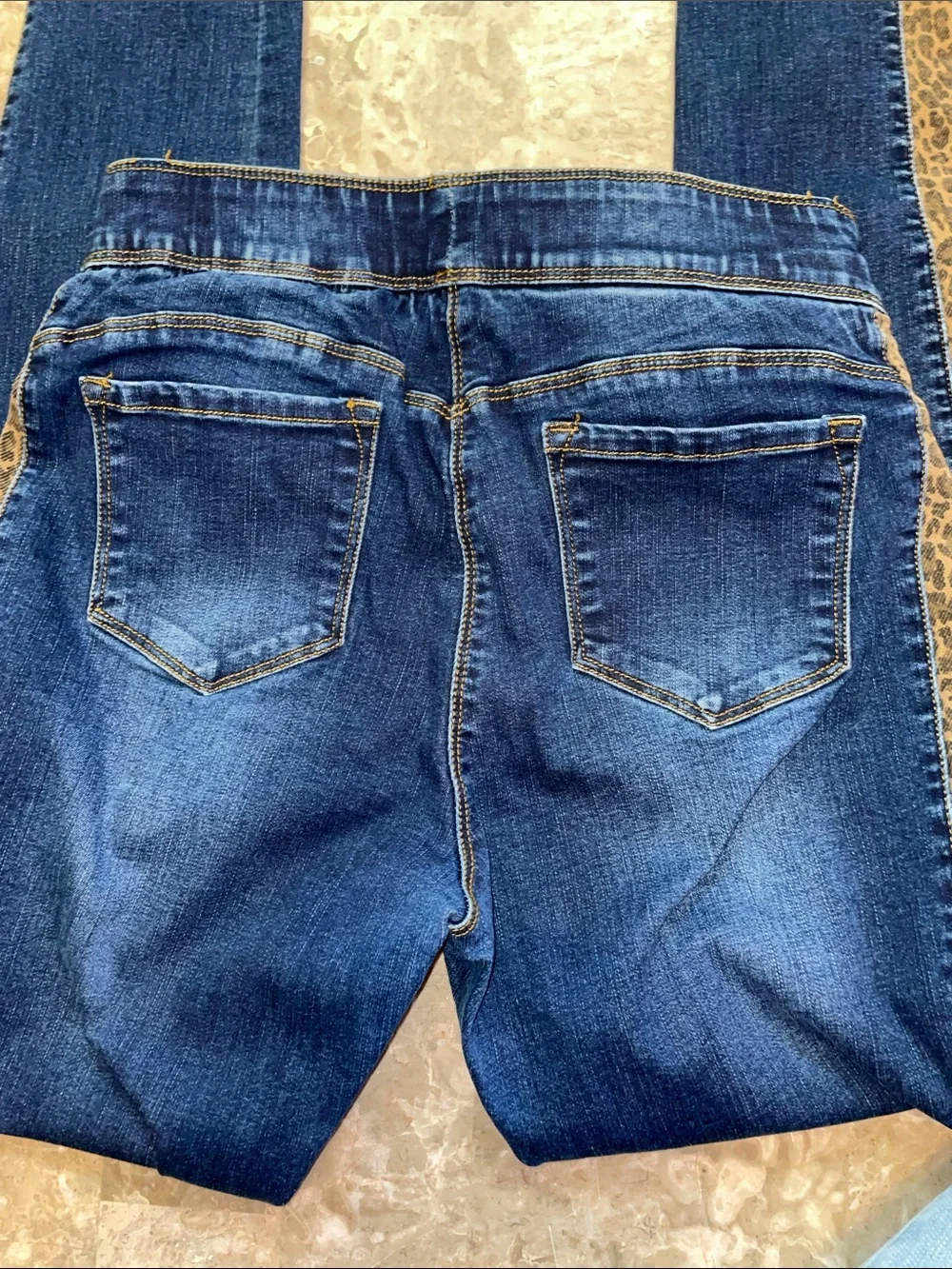 Coco + Carmen Dark Blue Skinny Jeans with Leopard Side Stripe